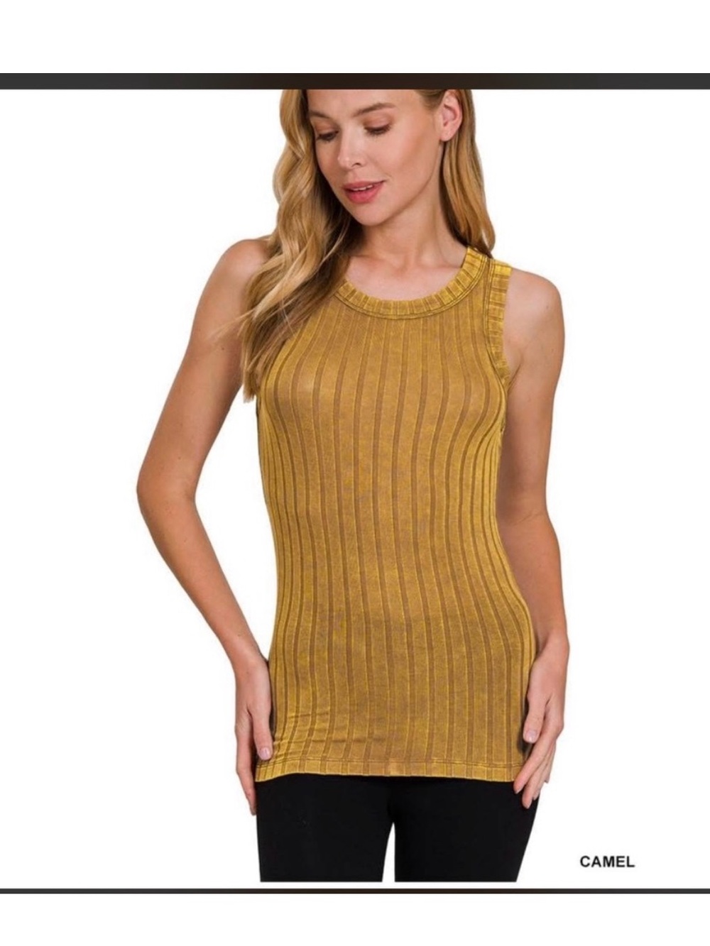 Zenana sleeveless ribbed Buttery Soft Stretchy Layering Tank Camel Medium
